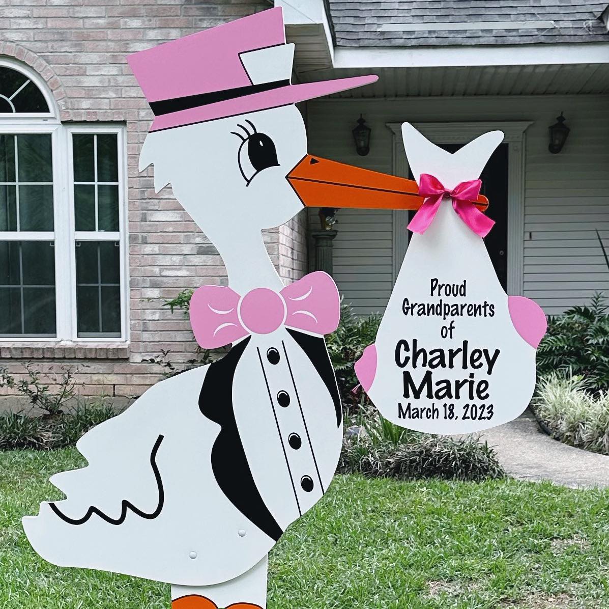 Pink Grandparent Stork Sign with Personalized Bundle, Orlando, Winter Garden, Apopka, Ocoee, Altamonte Springs & More